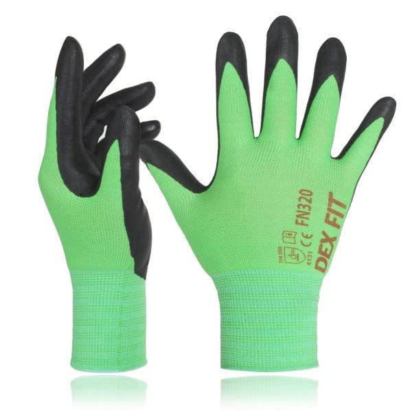 DEX FIT Premium Nylon Nitrile Work Gloves FN320, 3 Pairs, 3D-Comfort...