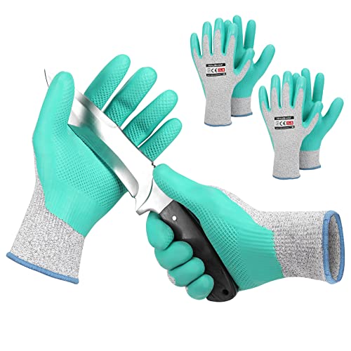 HAUSHOF 3 Pairs Latex Coated Cut Resistant Gloves, Level 5 Cut Resistant...
