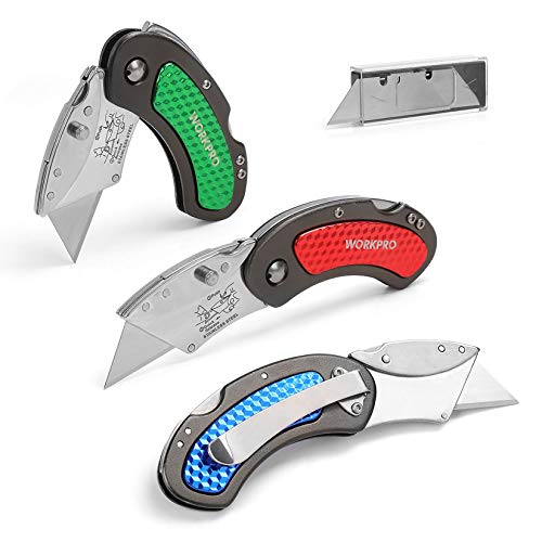 WORKPRO Folding Utility Knife Set Quick Change Blade, Back-lock Mechanism...