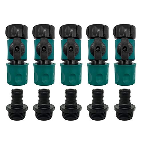 Plastic Garden Hose Quick Connect with Shutoff Valve Set Male and Female,...