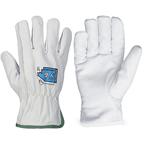 Superior Goatskin Leather Work Gloves - Kevlar Lined Cut Resistant, Arc...
