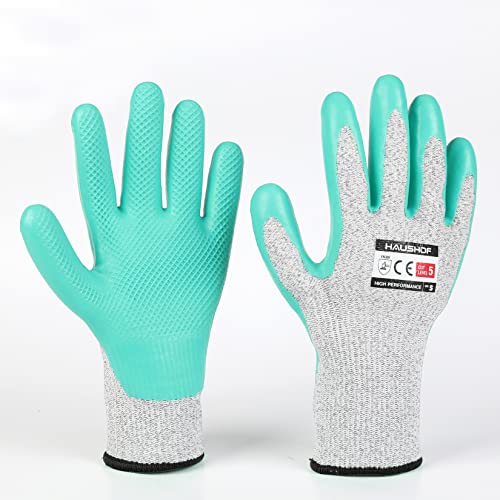 HAUSHOF 3 Pairs Latex Coated Cut Resistant Gloves, Level 5 Cut Resistant...