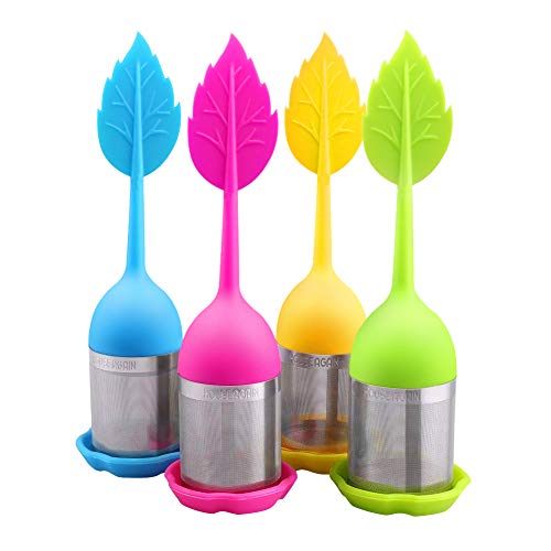 HOUSE AGAIN 4-pack Extra Fine Mesh Tea Infuser with Drip Tray - 18/8...