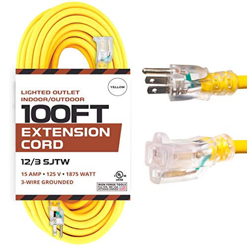 IRON FORGE CABLE 100 Foot Outdoor Extension Cord - 12/3 SJTW Heavy Duty...