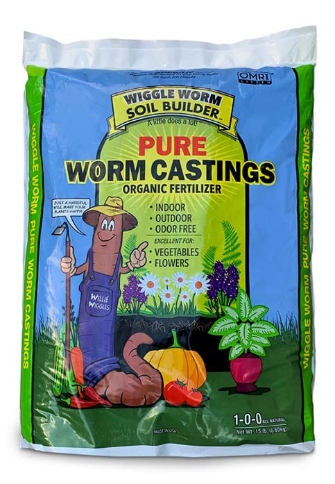 Worm Castings Organic Fertilizer, Wiggle Worm Soil Builder, 30-pounds