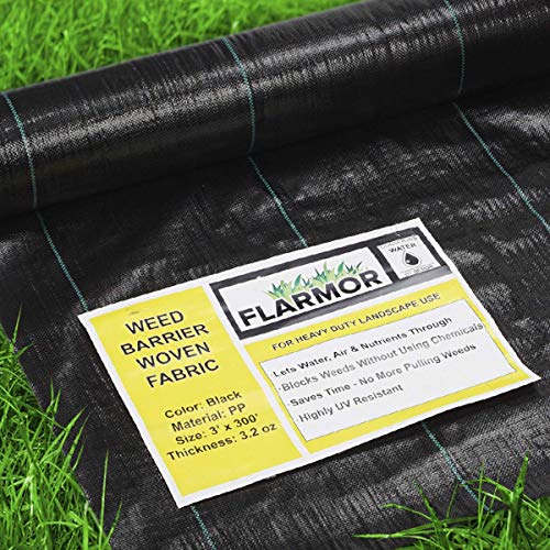 FLARMOR Woven Landscape Fabric – 3Ft x300Ft, 3.2oz Weed Barrier Cloth,...