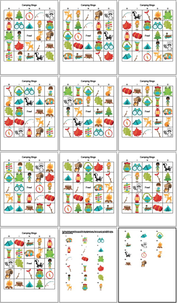 Free Printable Camping Bingo (easy rainy day camping activity