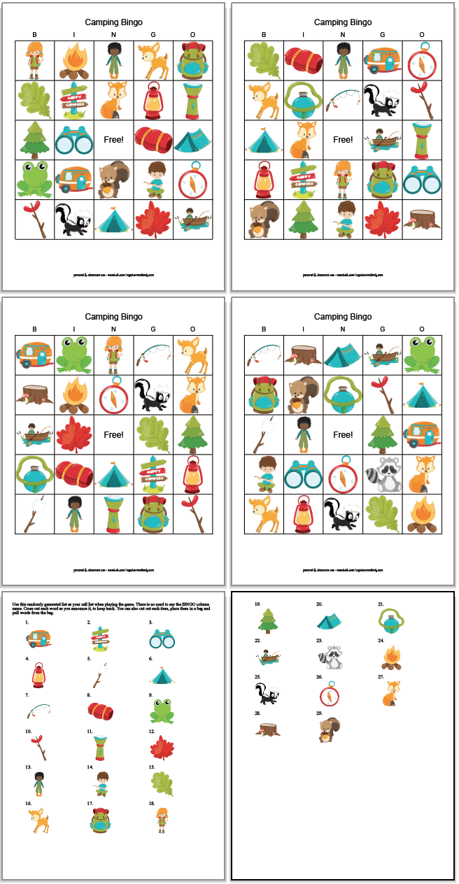 Free Printable Camping Bingo (easy rainy day camping activity ...