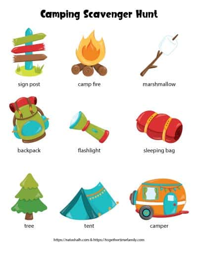 Free Printable Camping Scavenger Hunt for kids - Together Time Family