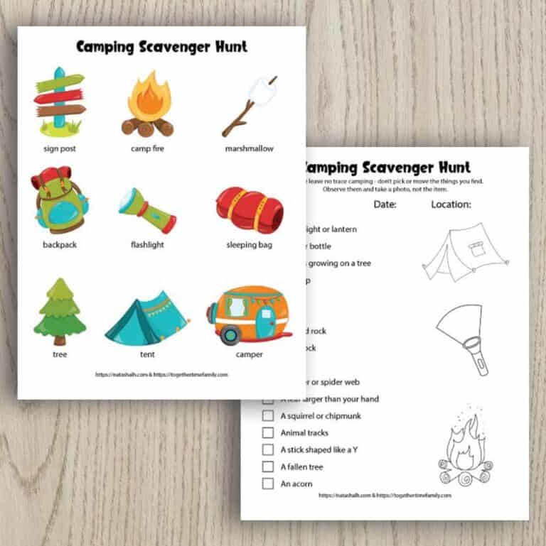 Free Printable Camping Scavenger Hunt for kids - Together Time Family