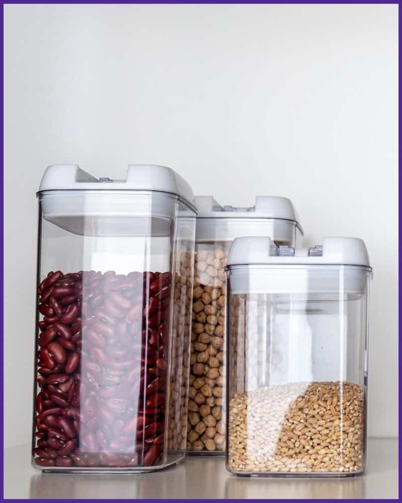 Beans and wheat in air tight kitchen storage containers