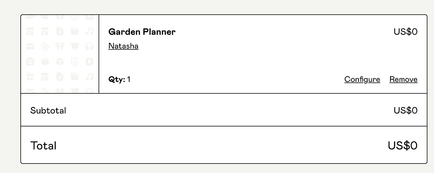 a screenshot of paying $0 for a free garden planner