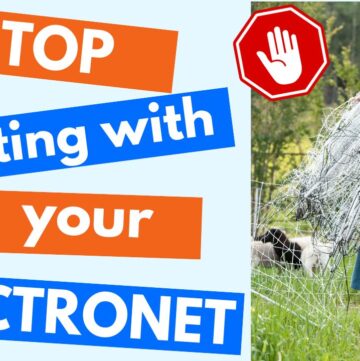 Text "stop fighting with your electronet" with a woman holding an electronet fence