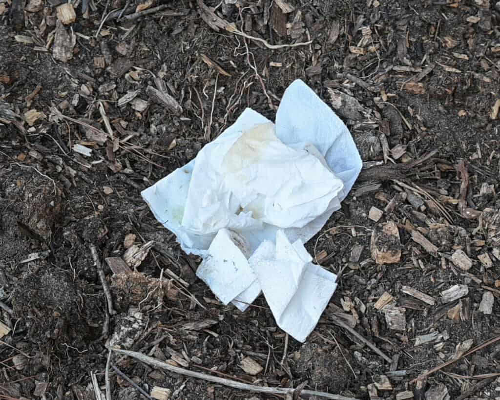 a picture of paper towels on a pile of finished compost