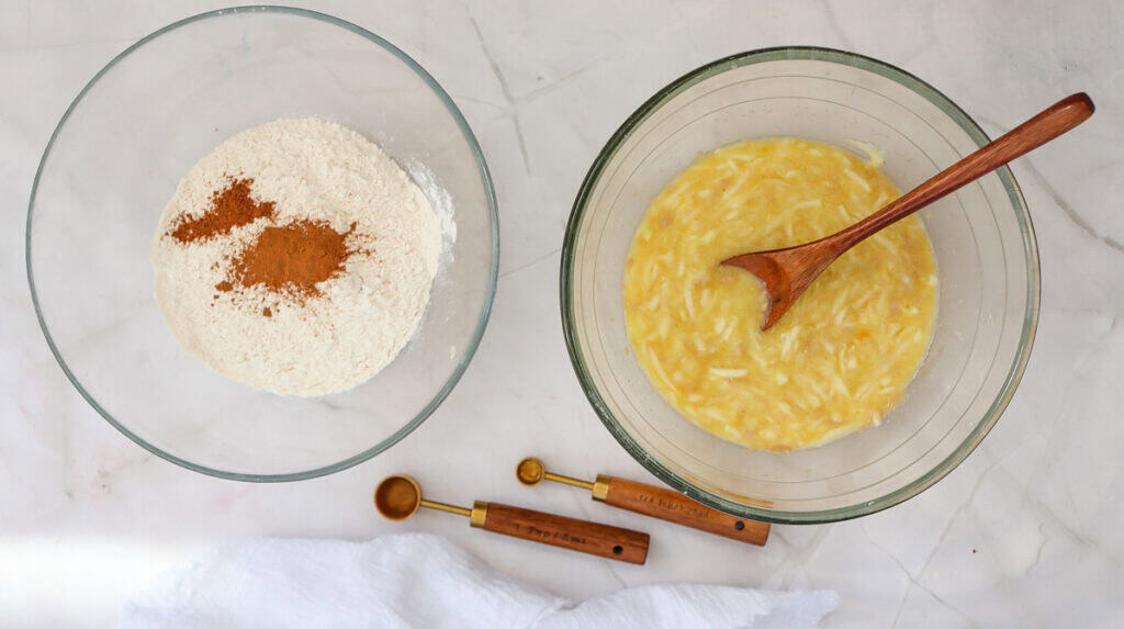 mixing dry ingredients for zucchini bread