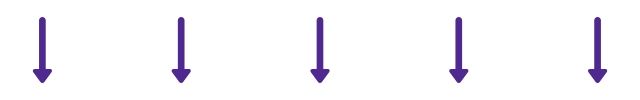 five purple arrows pointing down on a white background
