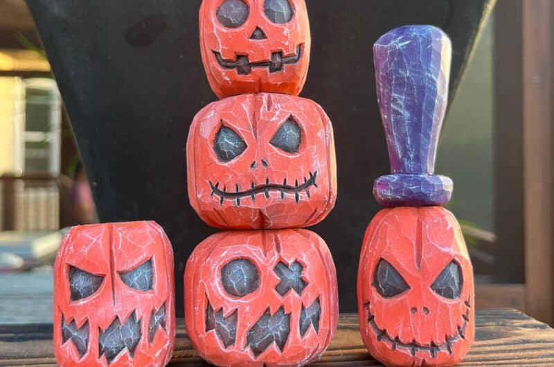 five hand carved wood jack o lanterns